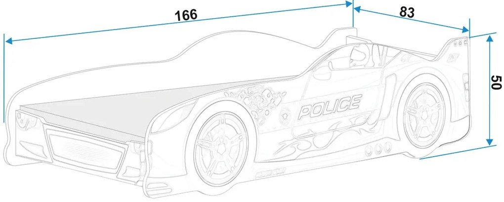 Interbeds CARS Detská jednolôžková posteľ 160x80 policajné + matrac