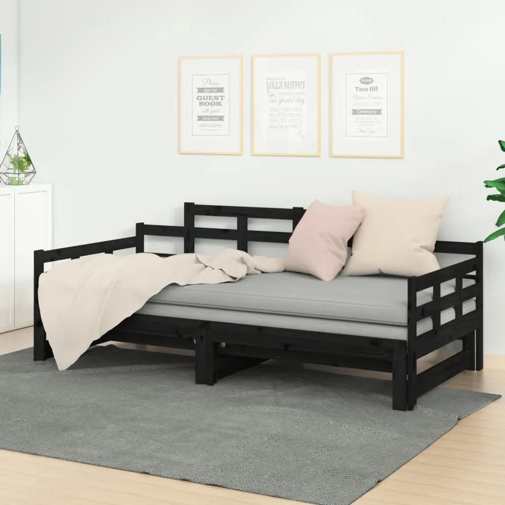 Rozkladacia denná posteľ čierna borovicový masív 2x(80x200) cm
