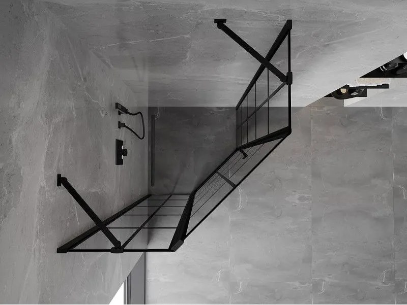 Mexen Mist, päťuholníkový sprchový kút, ľavý 80 x 80 cm, čierna mriežka, čierny - 8A8-080-080-70-77-L