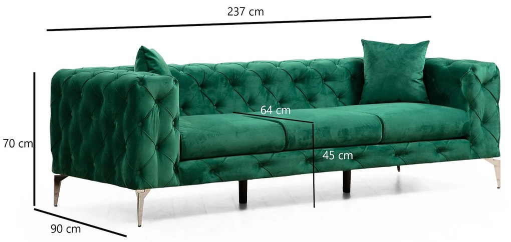 Dizajnová 3-miestna sedačka Rococo 237 cm zelená