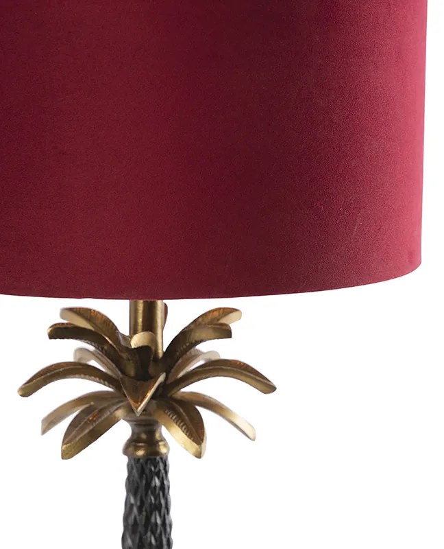 Art Deco stolná lampa bronzová s červeným zamatovým tienidlom 35 cm - Areka