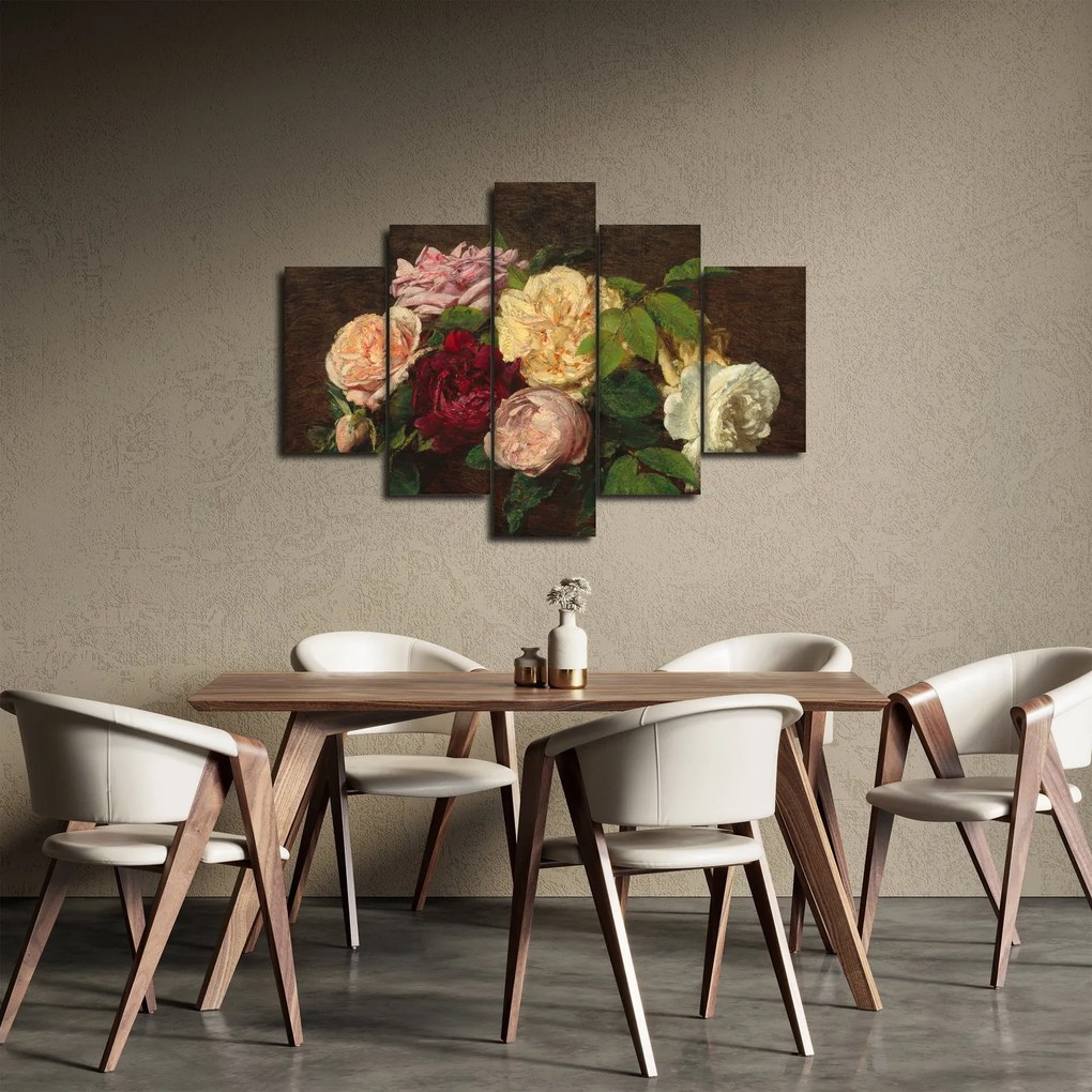 Obraz - Henri Fantin-Latour, Roses de Nice on a Table, reprodukcia (150x105 cm)