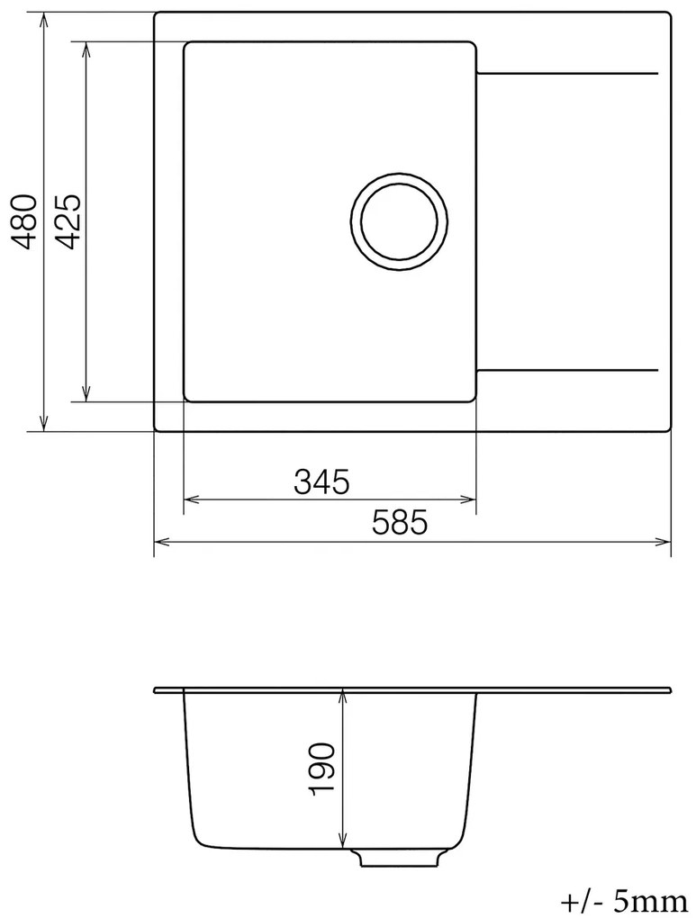Granitový kuchynský drez so sifónom Odi ONB 02-61 58,5x48 cm - čierna