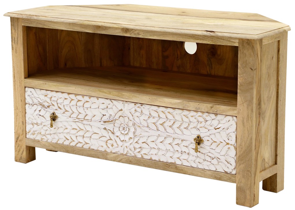 furniture-nabytek.cz - Rohový stolík pod tv z masívneho dreva mango 110x60x50