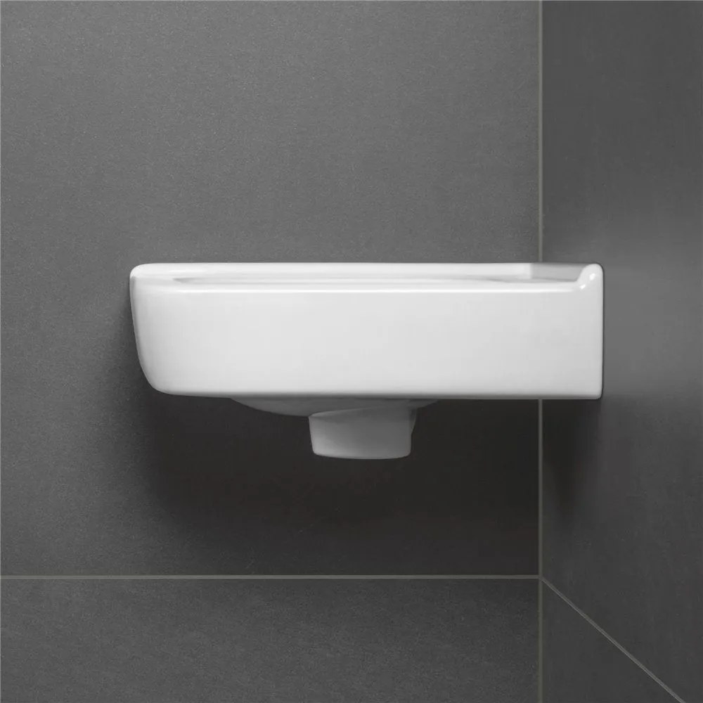 VILLEROY &amp; BOCH O.novo Compact rohové závesné umývadielko s otvorom, s prepadom, 450 x 400 mm, biela alpská, s povrchom CeramicPlus, 731032R1