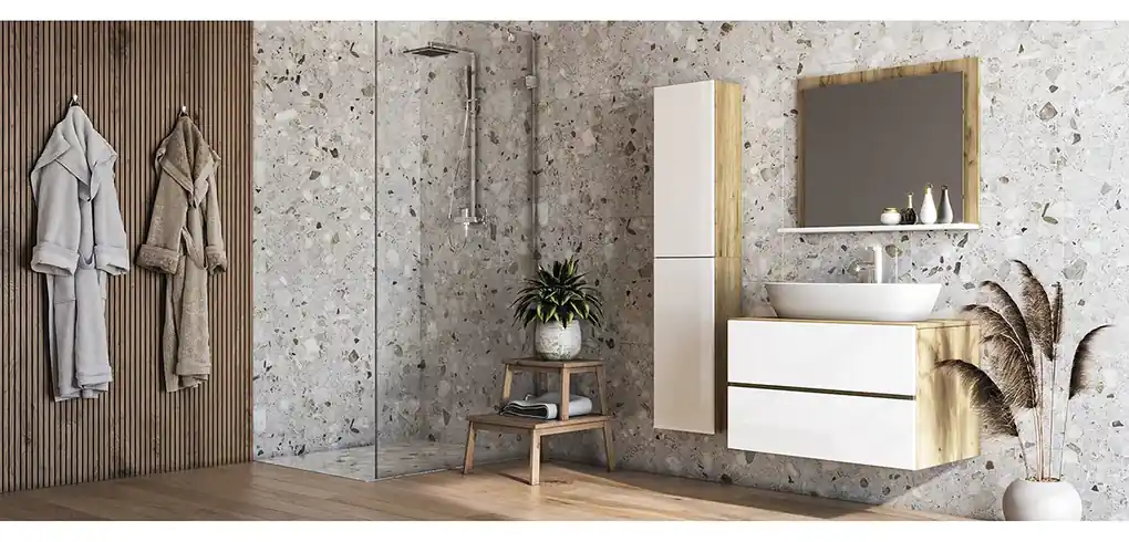Kúpeľňová skrinka na stenu (2 ks) Baleta 2S - craft zlatý / biely lesk |  BIANO