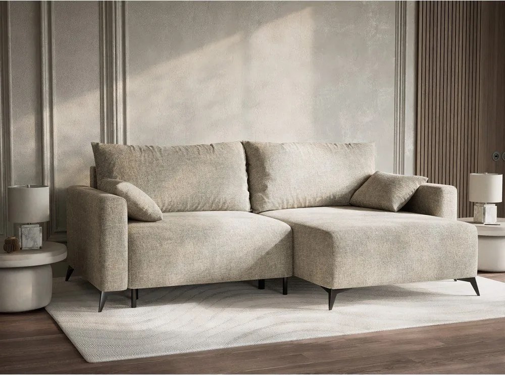 Béžová ženilková rozkladacia/s úložným priestorom rohová pohovka (pravý roh/s leňoškou) Leon – Maison de Rêve