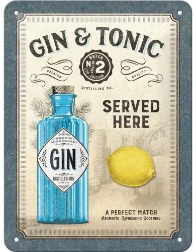 Plechová ceduľa Gin & Tonic - Served Here, (15 x 20 cm)