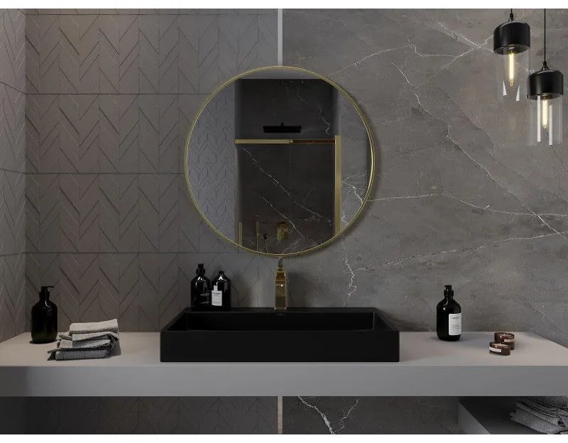 Mexen Loft, okrúhle kúpeľňové zrkadlo 85 cm, farba rámu zlatá lesklá, 9850-085-085-000-50