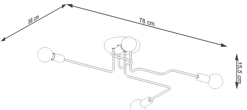 Stropné svietidlo Vector 4, čierne telo svietidla