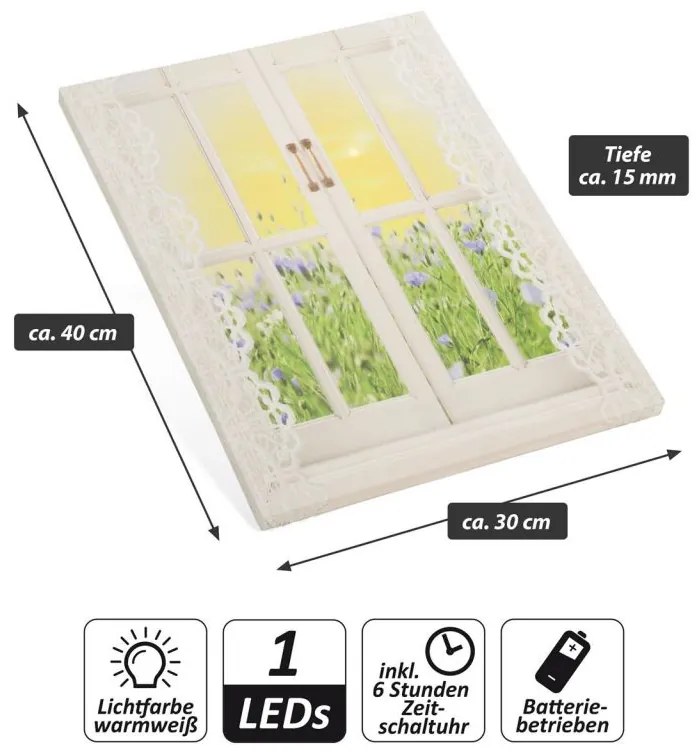 Nexos 86800 Nástenná maľba slnka za oknom, 1 LED, 30 x 40 cm