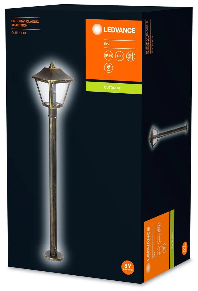 LEDVANCE Vonkajšia stojacia lampa ENDURA CLASSIC TRADITIONAL, 1xE27, 60W, 100cm, IP44, čiernozlatá
