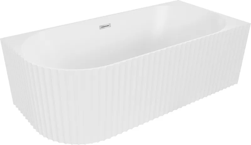 Mexen Gia Rohová Vaňa 150x75 cm, Biela Matná, Chrómový Prepad