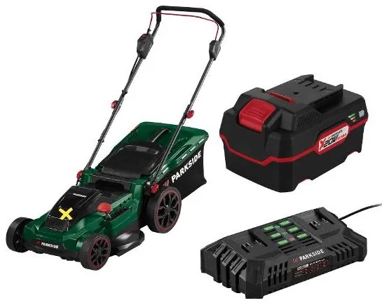 Parkside®  Aku kosačka Prma 40-Li D2 + 2x Akumulátor 20 V/4 Ah PAP 20 B3 + Dvojitá nabíjačka 20 V/4,5 A Pdslg 20 B1  (800009635)