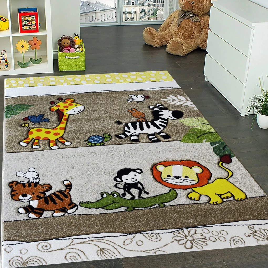 BE Detský koberec Smart Kids 22310 BEIGE – béžový obdĺžnikový, safari Rozmer: 120x180 cm