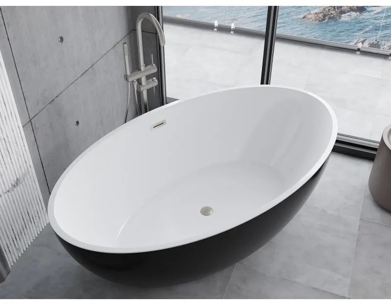 Mexen Nike, voľne stojaca vaňa 175 x 100 cm, biela-čierna, oceľový prepad, 54071751075-97