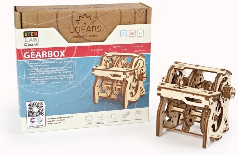 Ugears 3D drevené mechanické puzzle STEM výuková prevodovka