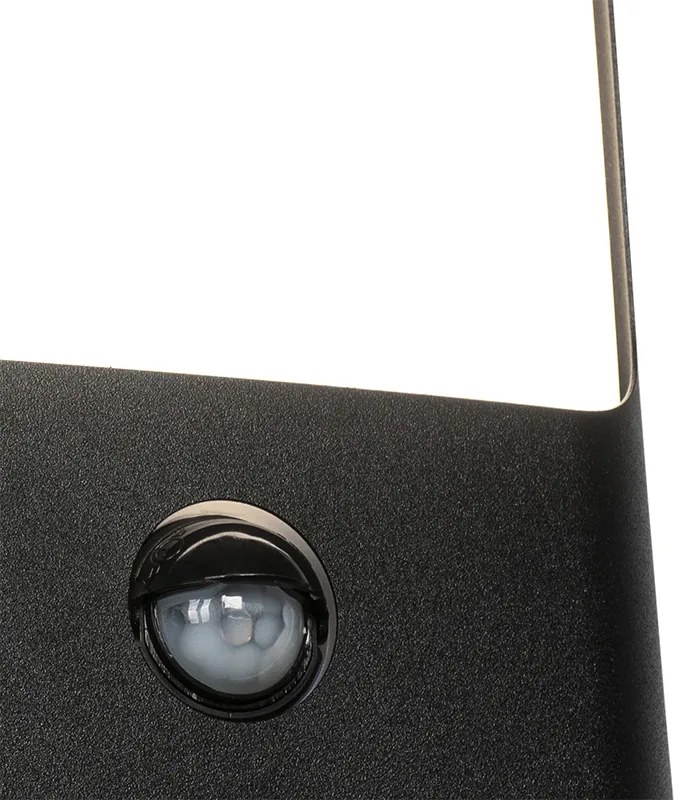 Nástenná lampa čierna vrátane LED IP44 s pohybovým senzorom - Khuvan