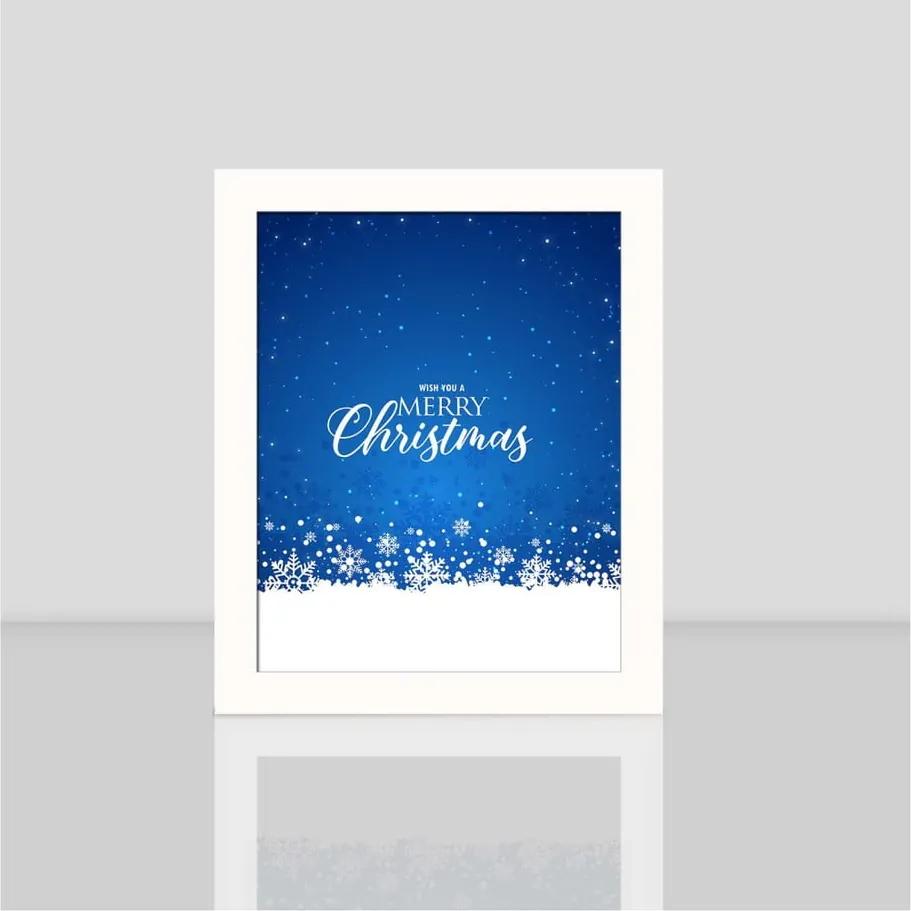 Obraz v bielom ráme Blue Merry Christmas, 23,5 x 28,5 cm