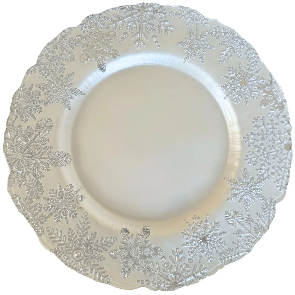Bielo strieborný sklenený vianočný tanier 33cm