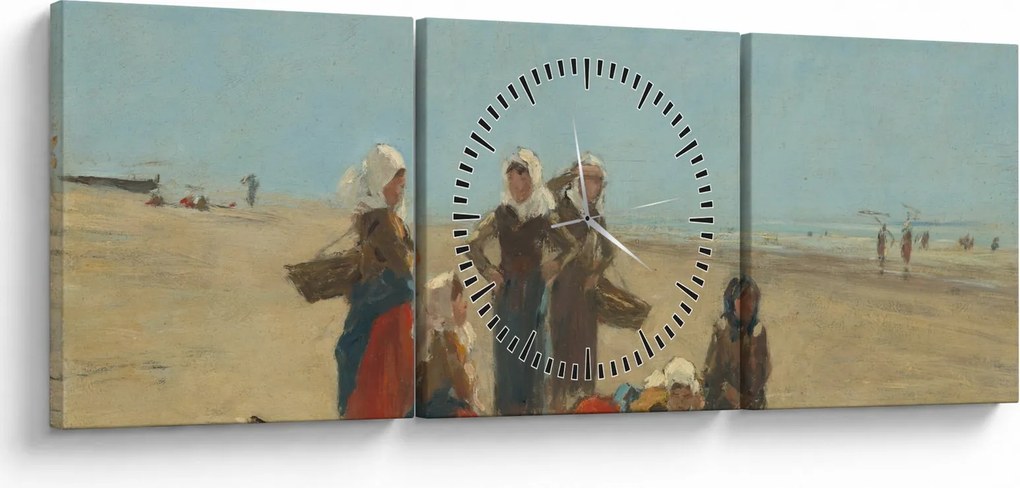 Obraz - Eugène Boudin, Women on the Beach at Berck, reprodukcia (s hodinami) (90x30 cm)