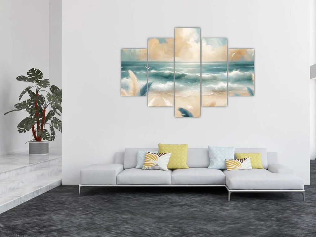 Obraz – Maľovaná pláž v jemných farbách (150x105 cm)