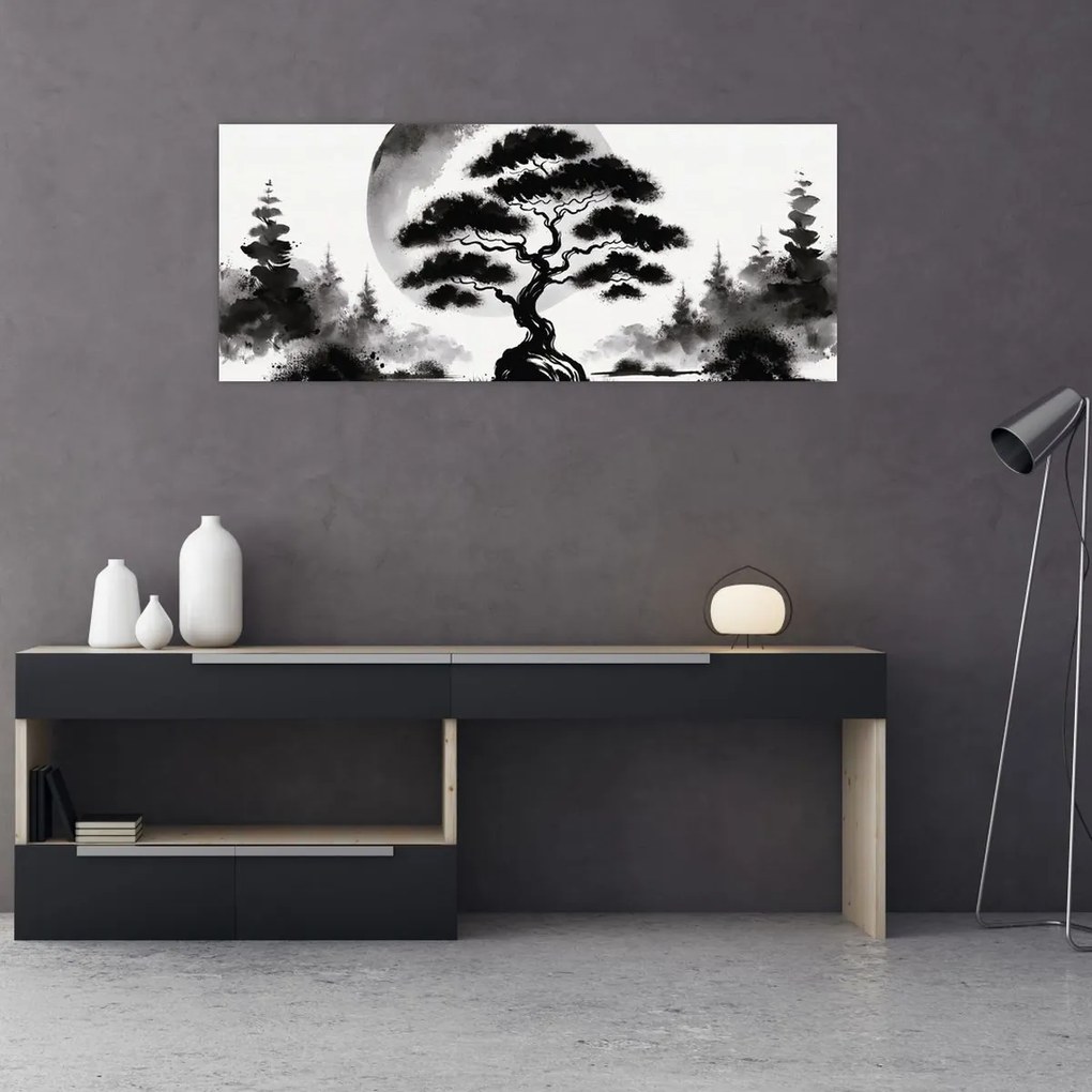 Obraz – Čiernobiela bonsai (120x50 cm)