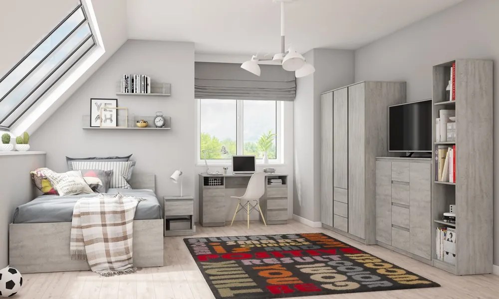 Šatníková skriňa Carlos, šedý beton, 152 cm