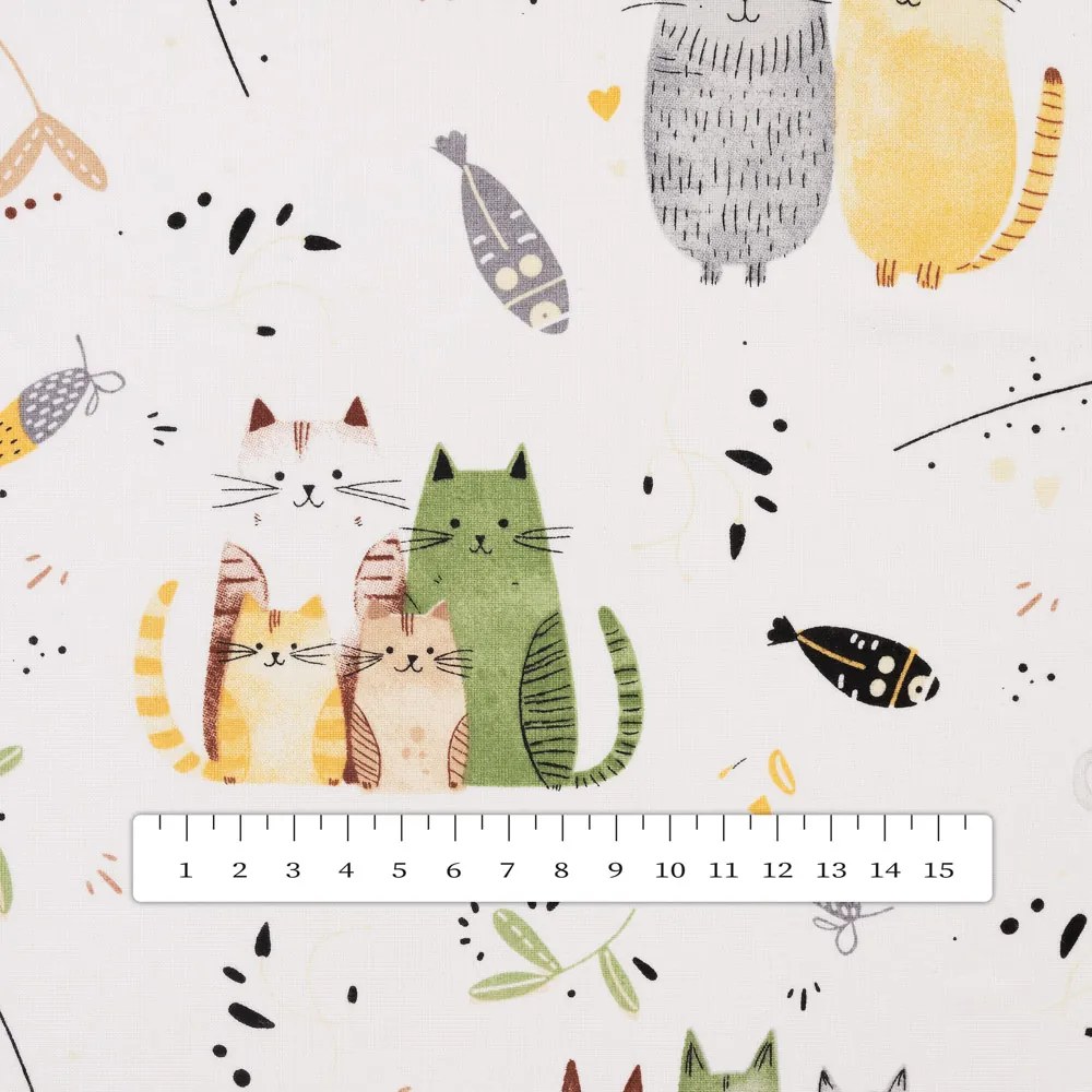 Biante Detský bavlnený oválny obrus Sandra SA-652 Mačací svet zeleno-žltý na bielom 120x200 cm