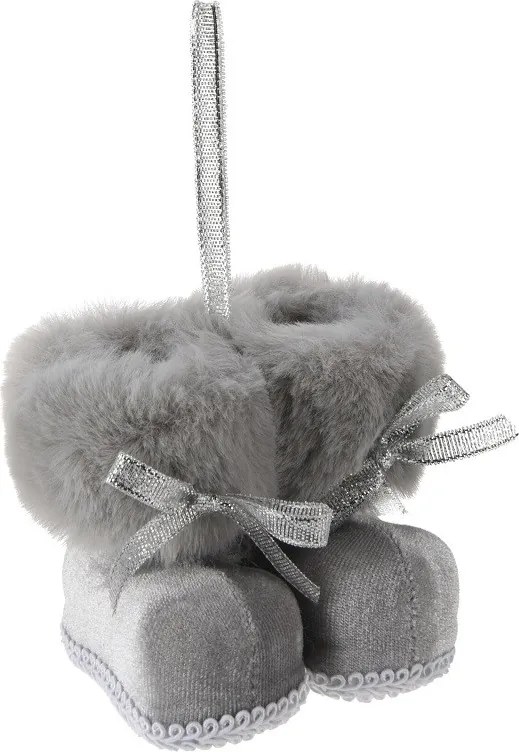 Závesné huňaté čižmičky v sivej farbe 8 cm