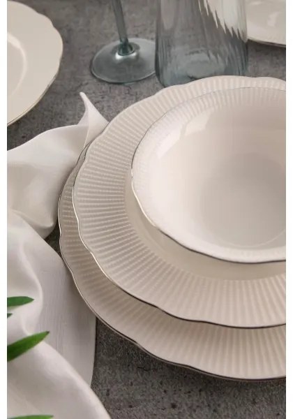 Jedálenská súprava 26 ks, biela/strieborná/slonovinová, porcelán