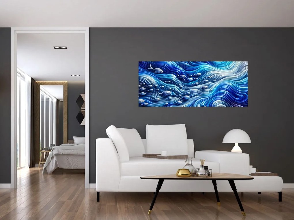Obraz – Ryby vo vlnách (120x50 cm)
