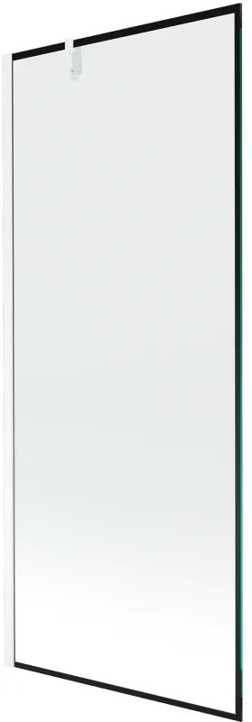 Mexen Next, vaňová zástena 1-krídlová 80 x 150 cm, fixné krídlo, 6 mm číre sklo s čiernym vzorom, biely profil, 895-080-000-00-0-20