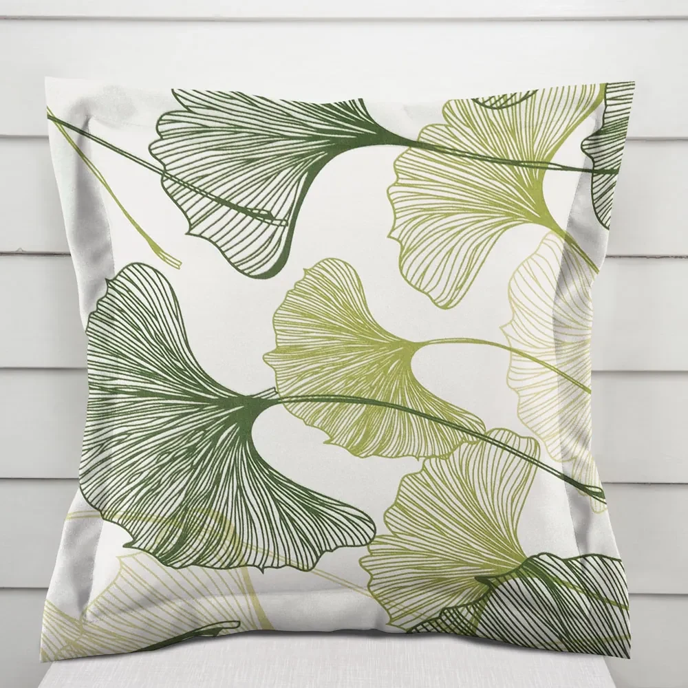 Biante Bavlnená obliečka na vankúš s lemom Sandra SA-576 Zelené Ginkgo listy na bielom 60 x 60 cm