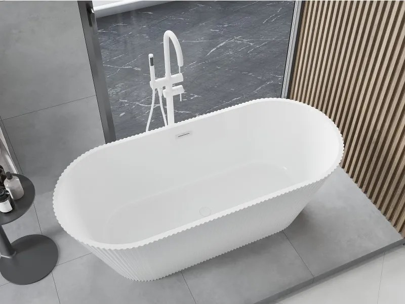 Mexen Yara, voľne stojaca ryhovaná vaňa 170 x 75 cm, biela lesklá, biely prepad, 52861707500-20