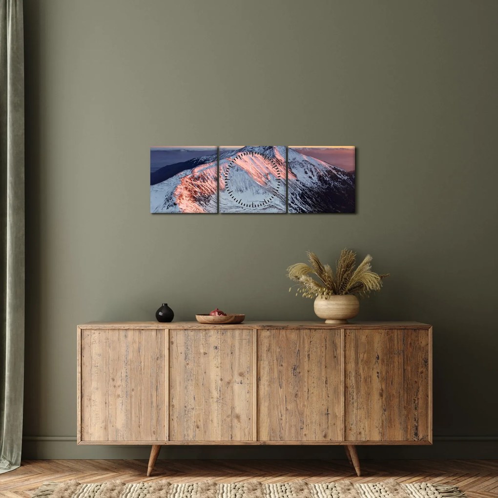 Obraz - Zimná horská panoráma II. (s hodinami) (90x30 cm)