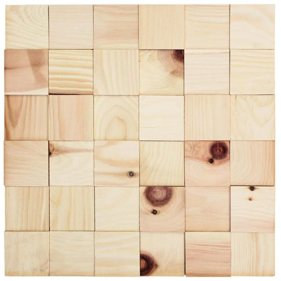 BOROVICE 50, jednotlivé kusy 50 x 50 mm (0,0025 m²) nebo samolepiaci panel 300 x 300 mm (0,09 m²) - dřevěná mozaika 3D Kartáčovaný - bez povrch. úpravy 4 mm