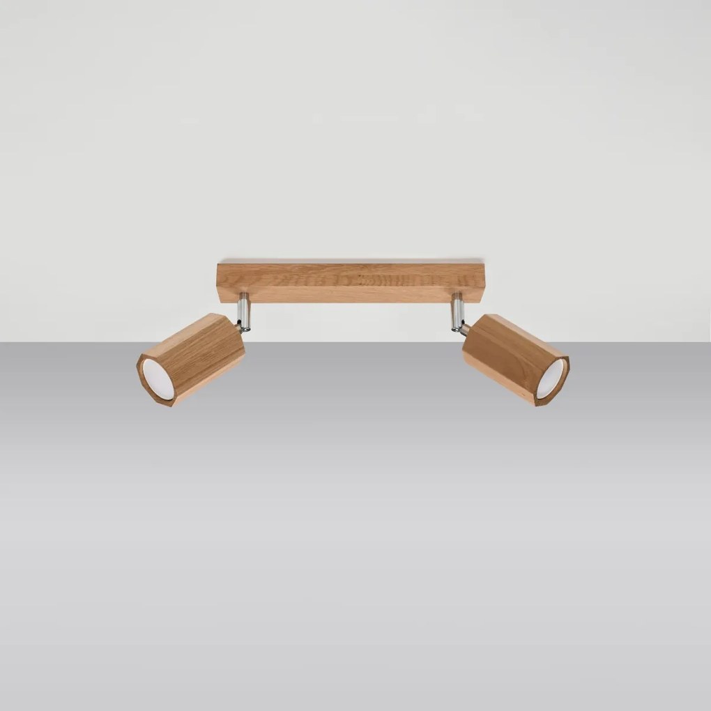 Bodové svietidlo Zeke, 2x drevené tienidlo, (možnosť polohovania)