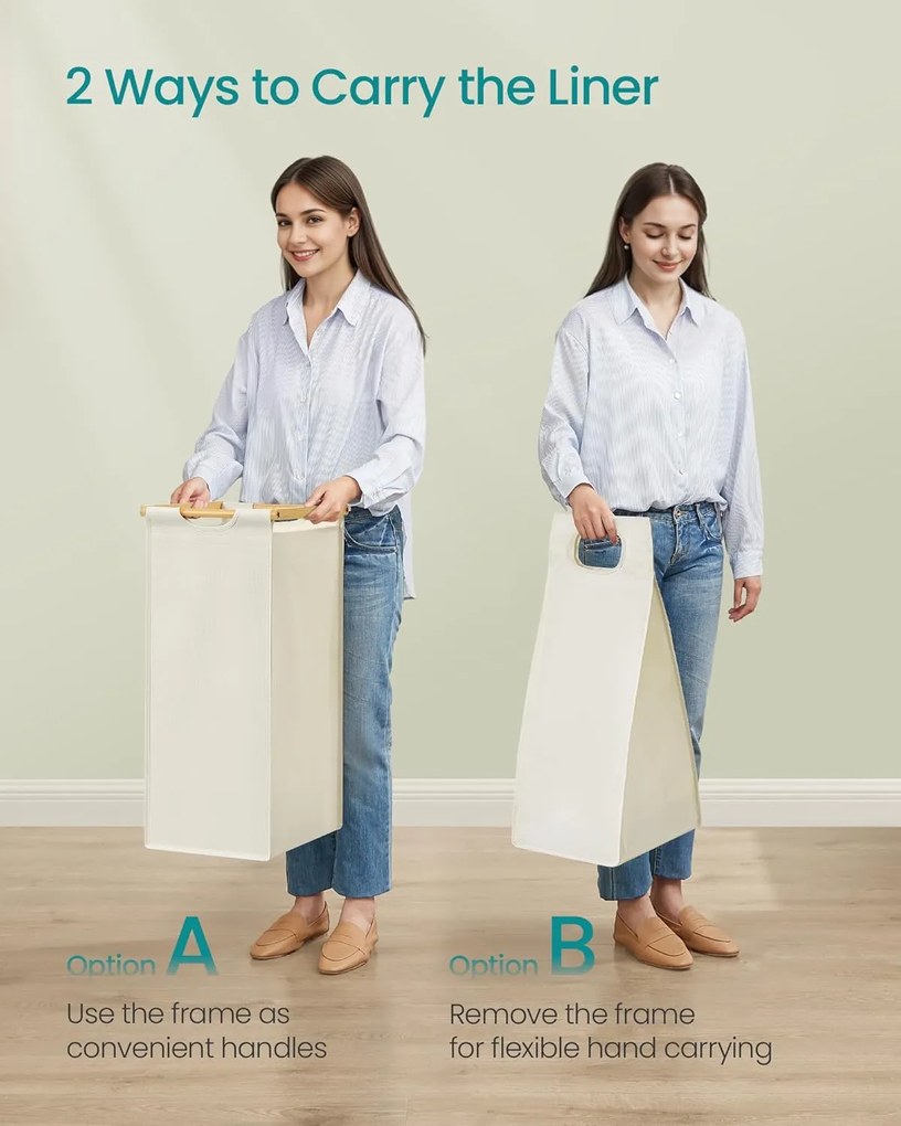 Prádlový kôš s 3 priehradkami, 3 x 50 l, 94 x 33 x 78 cm, krémová biela