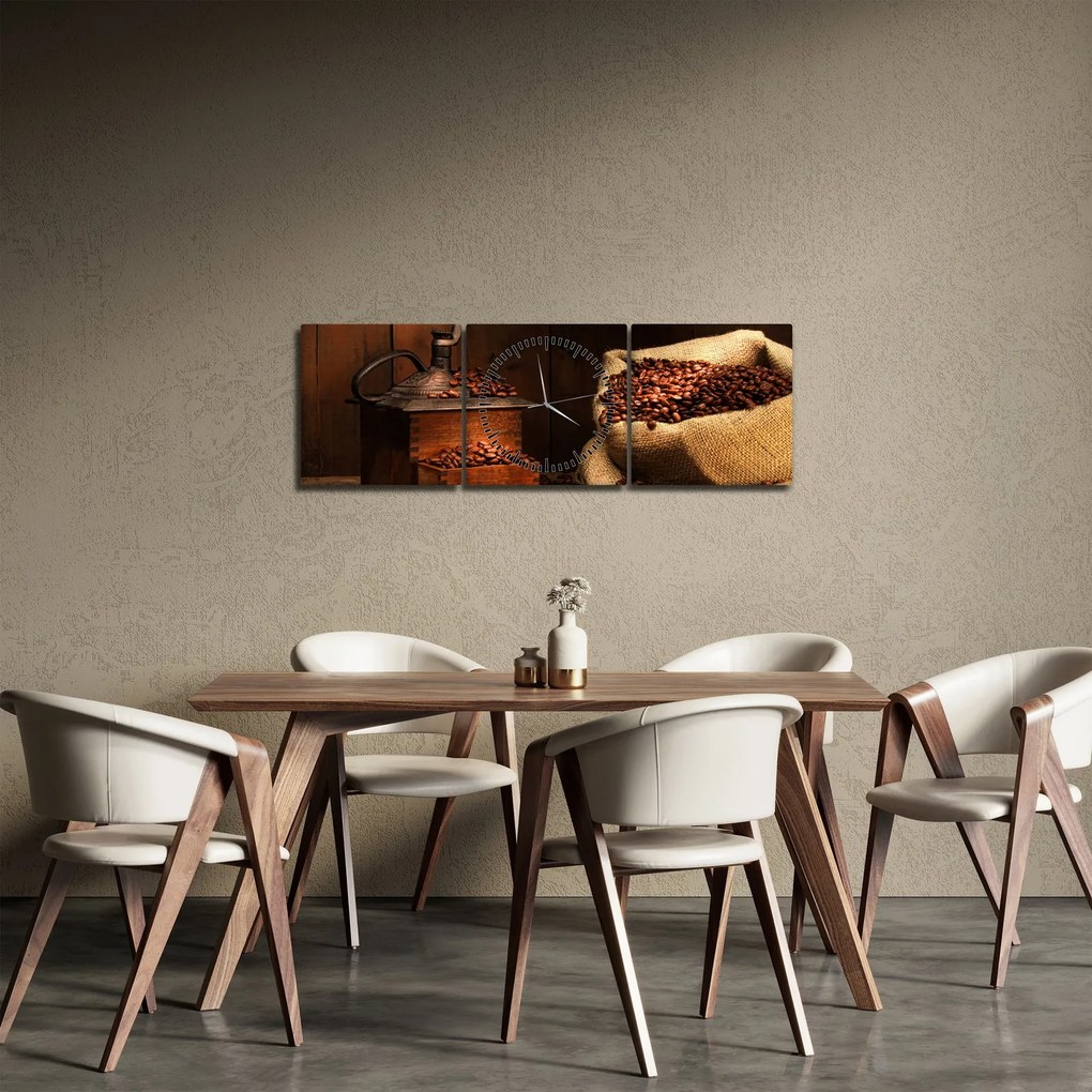 Obraz kávy (s hodinami) (90x30 cm)