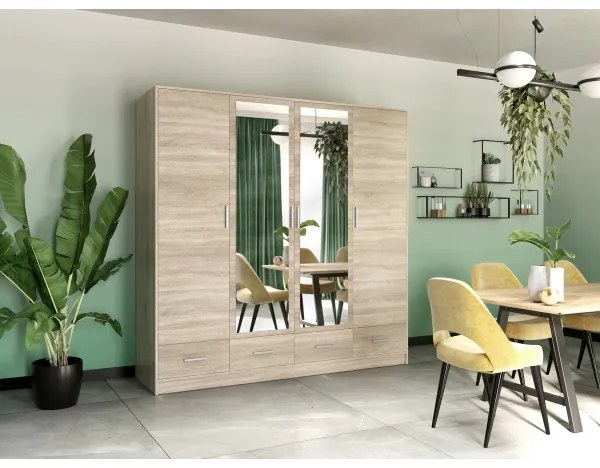 Šatní skriňa so zrkadlom SANNA 200x215 cm dub sonoma