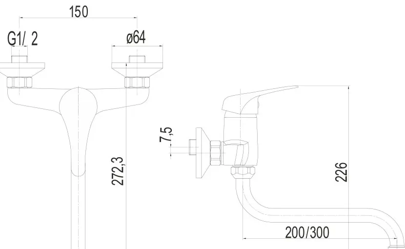 Mereo Mereo, Drezová nástenná batéria, Lila, s ramienkom rúrkovým ø 18 mm - 300 mm, chróm, MER-CBEE30106