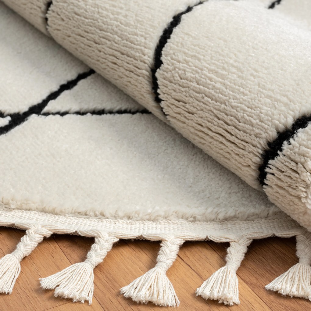 My Flair, Kusový koberec Moroccan Fantasy weiß kruh, 140x140 (priemer) kruh, čiernobiela, obývacia izba