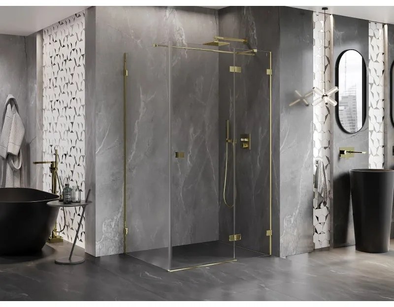 Mexen Lunar T, sklopný sprchový kút pravý 135 x 100 cm, 8mm číre sklo, zlatý profil, 834T-135-100-50-00-P