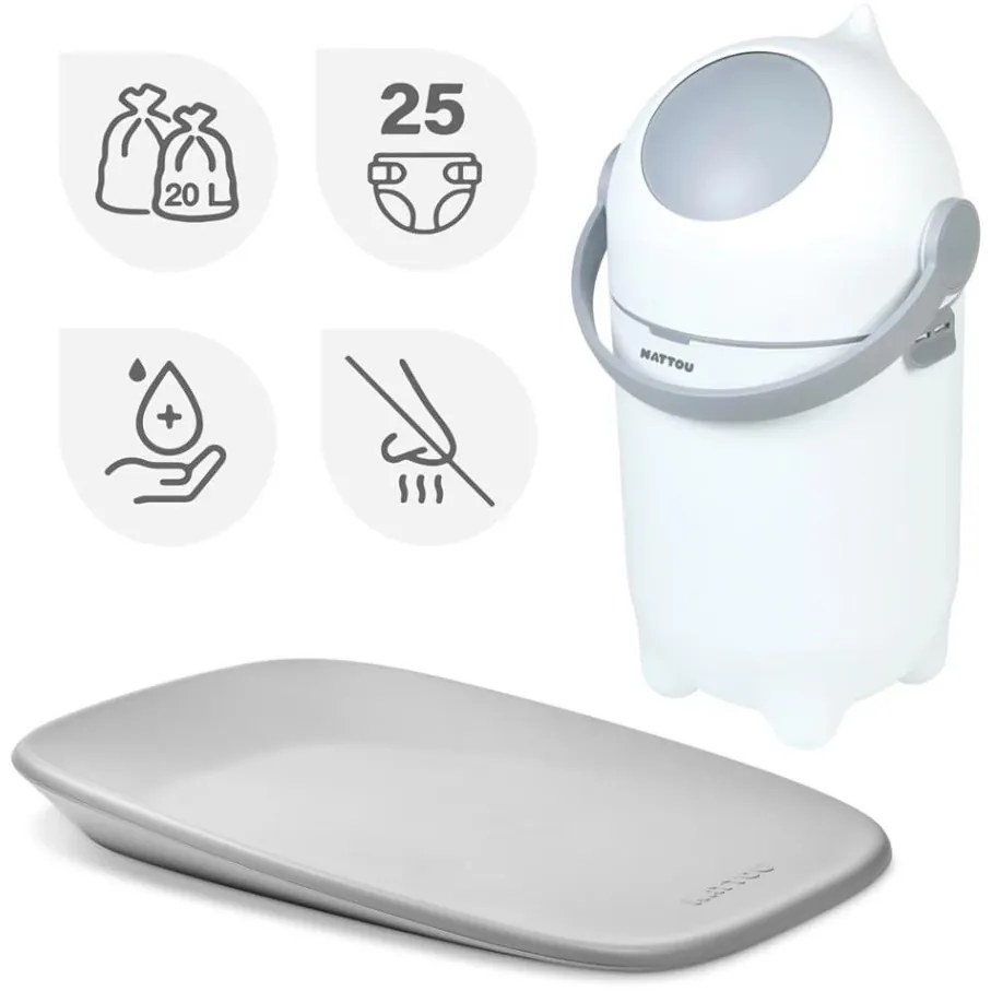 Nattou - Kôš na plienky a prebaľovacia podložka SOFTY 50x70 cm biela/šedá