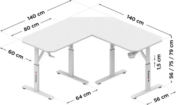 Herný rohový stôl Hero 7.3 biely