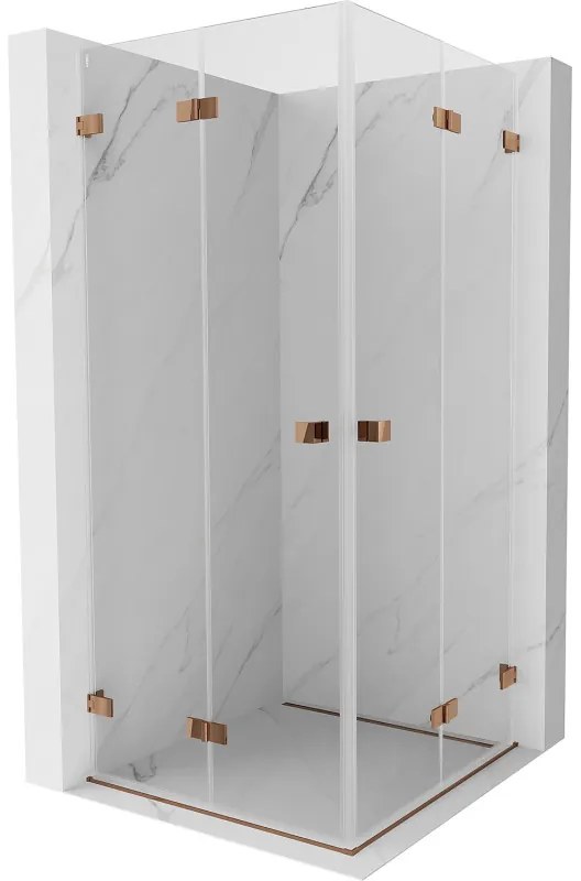Mexen Lunar-F Duo, skladací sprchový kút 80 x 80 cm, 8mm číre sklo, profil ružové zlato, 836-080L-080P-60-00