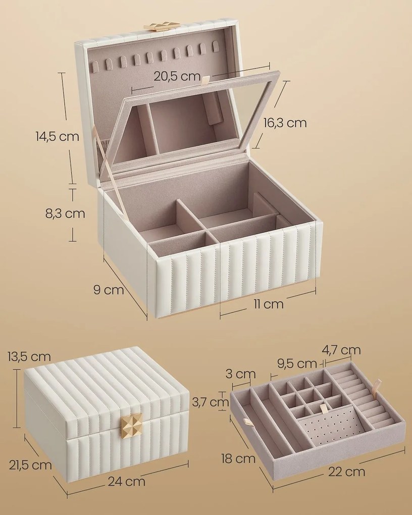 Songmics Šperkovnica Emma, 21,5x24x13,5 cm cm, biela