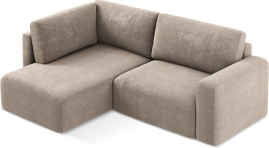 Béžová ženilková rozkladacia/s úložným priestorom rohová pohovka (ľavý roh/do L) Kona – Makamii