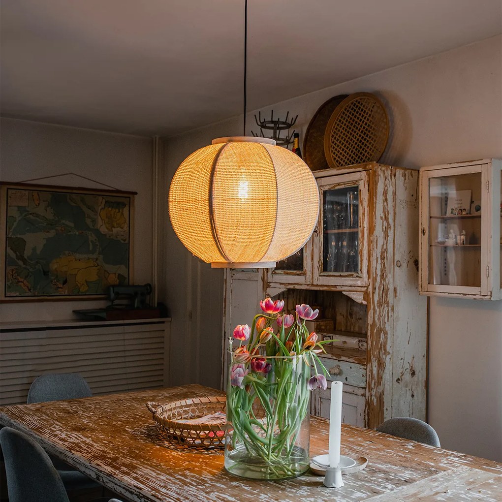 Inteligentné závesné svietidlo prírodná tkanina 48 cm vrátane Wifi G95 - Rob